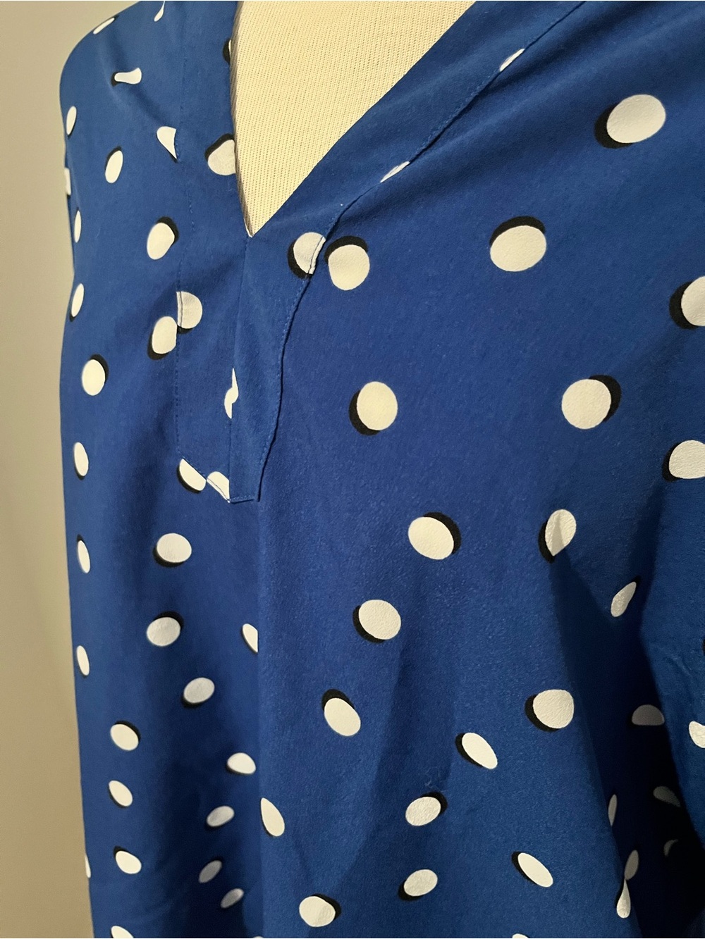 Van Heusen Blue Polka Dot V-Neck Blouse